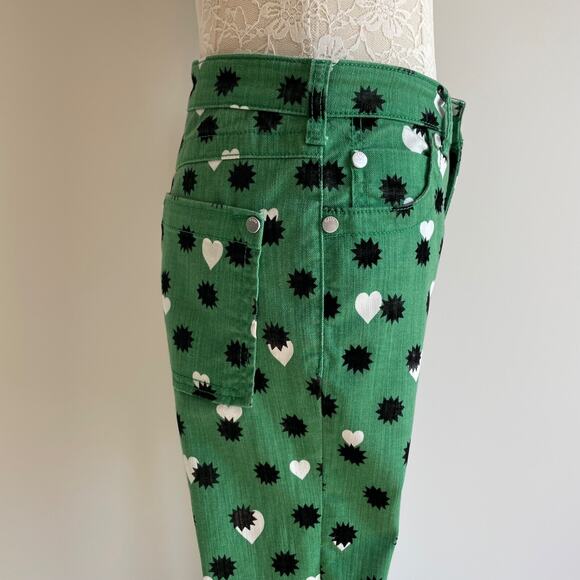 Maeve Anthropologie Jeans Green The Cigarette Heart Denim Pants Size 26 Festival - Picture 3 of 9
